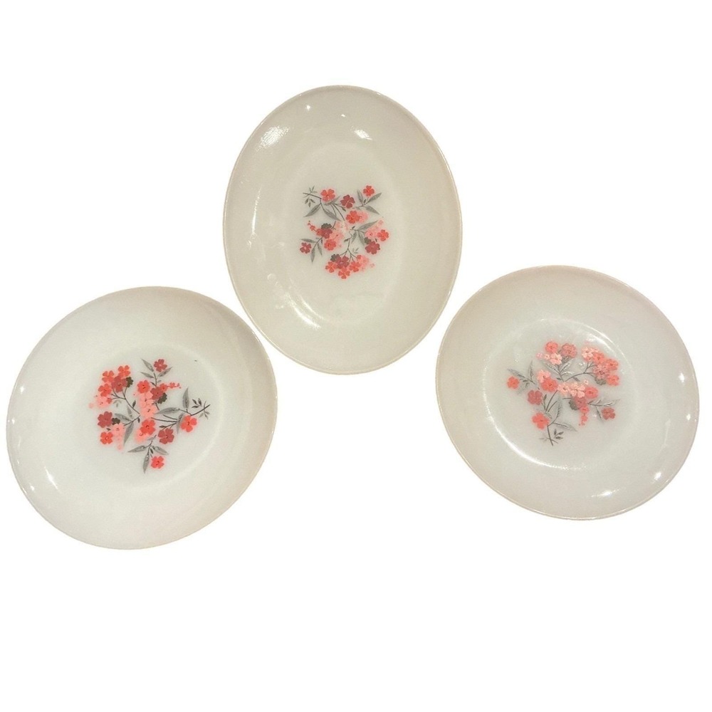 Vintage Fire-King Primrose Milk‎ Glass Plates Set of 3 Anchor Hocking Floral USA